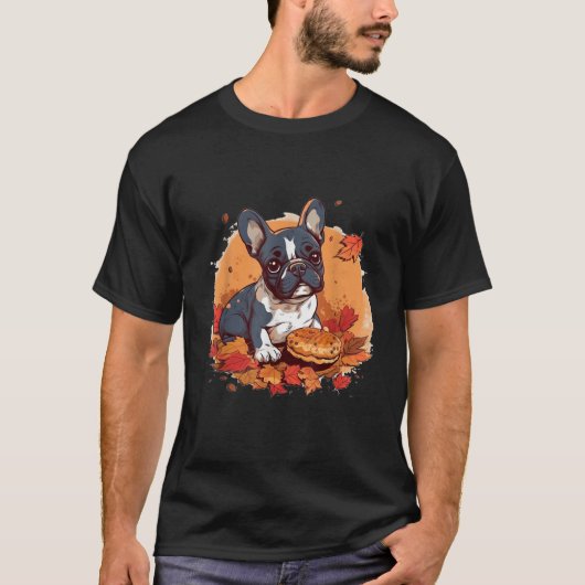 French Bulldog Eating Pumpkin Thanksgiving Day Dog T-shirt (Voorkant)