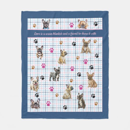 French Bulldog Fleece Deken (Voorkant)