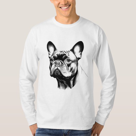 French Bulldog Frenchie Pencil Sketch Art T-shirt (Voorkant)
