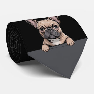 French Bulldog Funny Peeking Puppy Dog Lover Stropdas