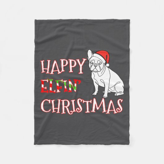 French Bulldog Funny Santa Hat Happy Elfin Christm Fleece Deken (Voorkant)