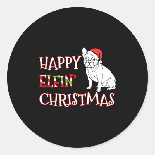 French Bulldog Funny Santa Hat Happy Elfin Christm Ronde Sticker (Voorkant)