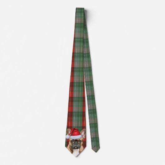 French Bulldog Green Red Holiday Plaid Christmas Stropdas (Voorkant)