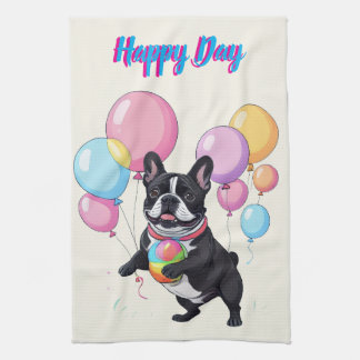 French Bulldog Happy Day Französische Bulldogge  Theedoek