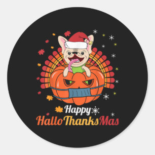 French Bulldog Happy HalloBedanktMas 2020 Cute Dog Ronde Sticker
