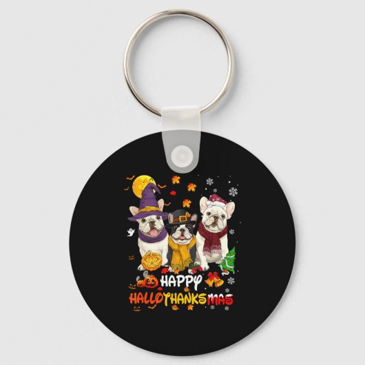 French Bulldog Happy Hallothanksmas Dog Lover Chri Sleutelhanger (Voorkant)
