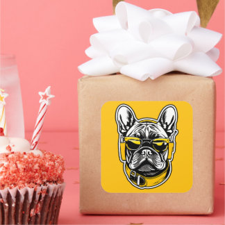 French Bulldog Headphones Vierkante Sticker