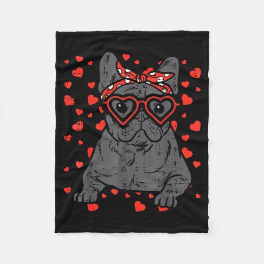 French Bulldog Heart Gles Valentine Day Frenchie D Fleece Deken (Voorkant)