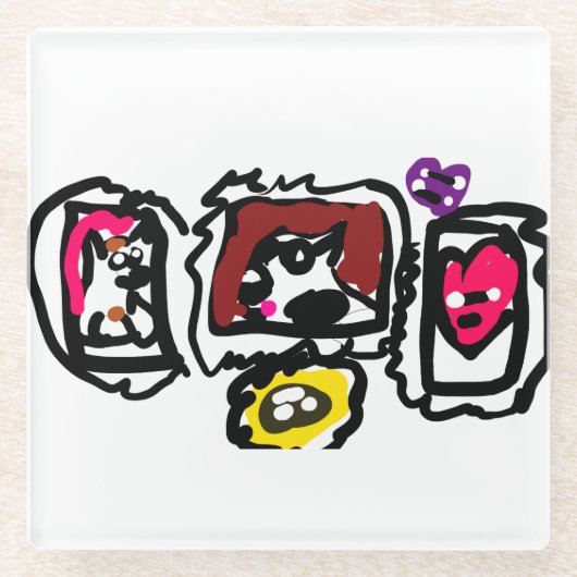 French bulldog hearts   glazen onderzetter (Voorkant)