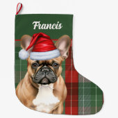 French Bulldog Holiday Plaid and Dogs Name Grote Kerstsok (Voorkant)