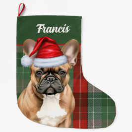 French Bulldog Holiday Plaid and Dogs Name Grote Kerstsok