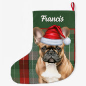 French Bulldog Holiday Plaid and Dogs Name Grote Kerstsok (Achterkant)