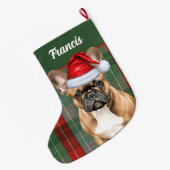 French Bulldog Holiday Plaid and Dogs Name Grote Kerstsok (Achterkant (Hangend))