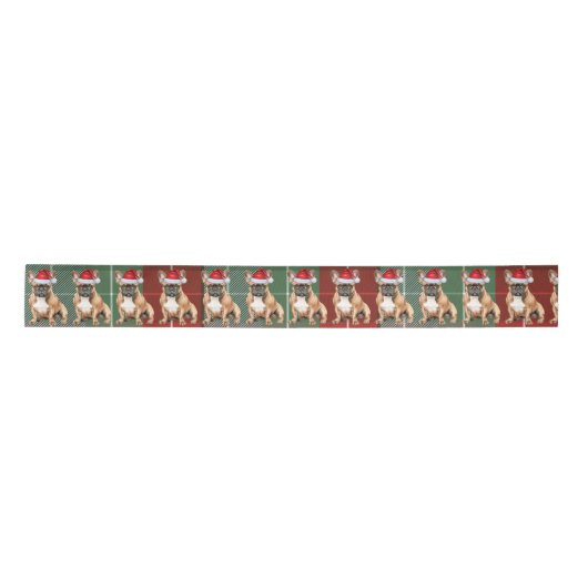 French Bulldog Holiday Plaid Funny Dog Christmas Satijnen Lint (Voorkant)