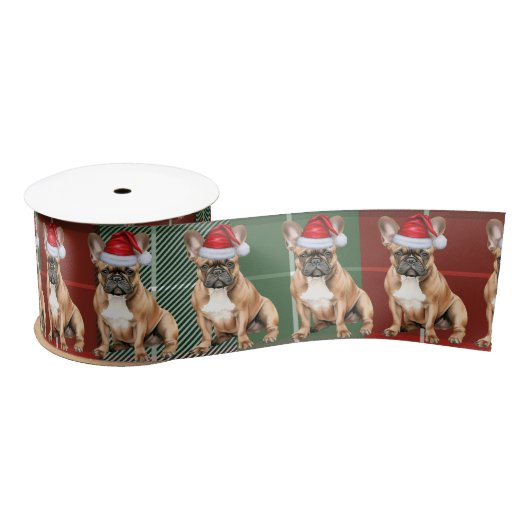 French Bulldog Holiday Plaid Funny Dog Christmas Satijnen Lint (Spoel)