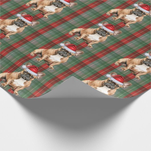 French Bulldog Holiday Red Green Plaid Christmas Cadeaupapier (Hoek)