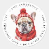 French Bulldog hond Aangepast Kerstmis retour adre Ronde Sticker (Voorkant)