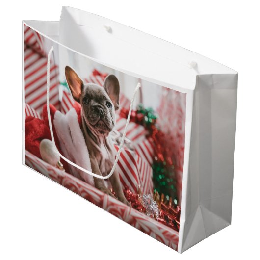 French Bulldog in Christmas Hat Groot Cadeauzakje (Voorkant Gekanteld)