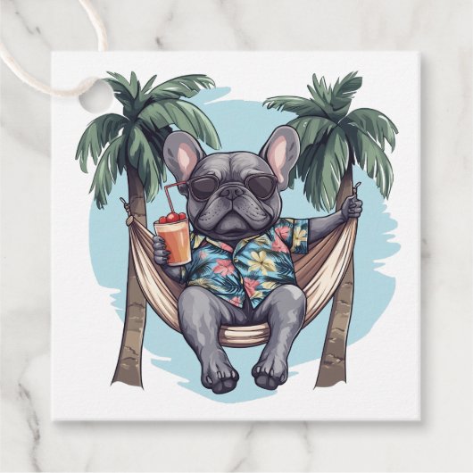 French Bulldog In Hawaiian Top Bedankjes Labels (Voorkant)