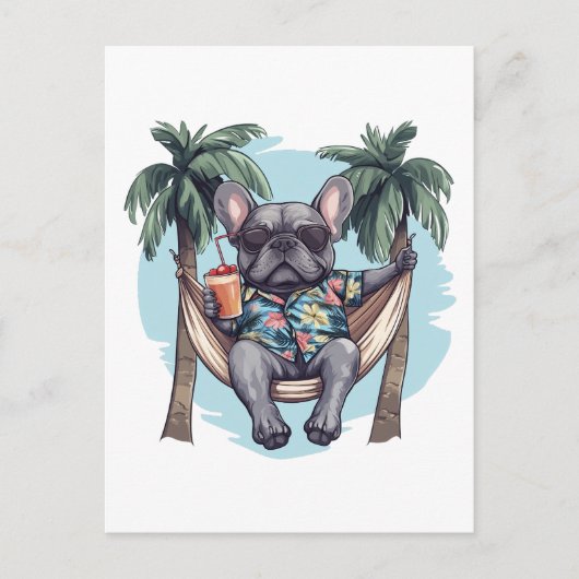 French Bulldog In Hawaiian Top Briefkaart (Voorkant)