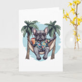 French Bulldog In Hawaiian Top Kaart (Gele Bloem)
