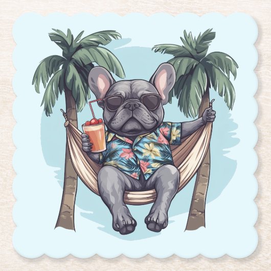 French Bulldog In Hawaiian Top Kartonnen Onderzetters (Voorkant)