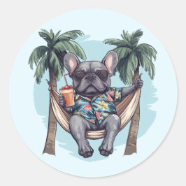 French Bulldog In Hawaiian Top Ronde Sticker