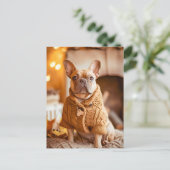 French Bulldog in Knitted Dog Attire Feestdagenkaart (Staand voorkant)