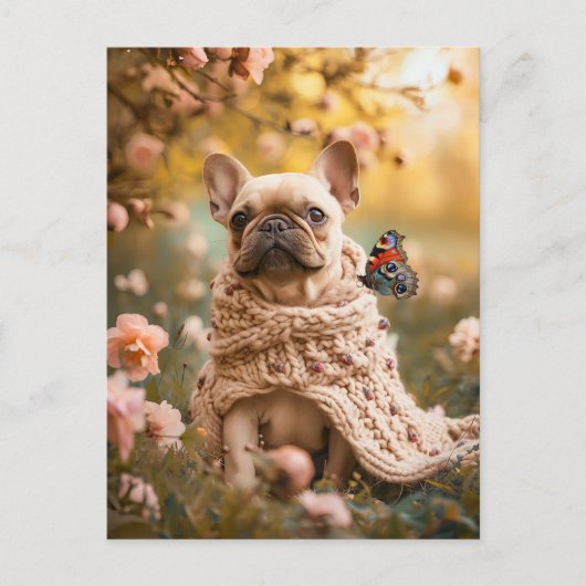 French Bulldog in Knitted Dog Attire Feestdagenkaart (Voorkant)