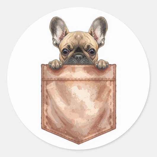 French Bulldog In Pocket Decal | Cute Laptop Ronde Sticker (Voorkant)