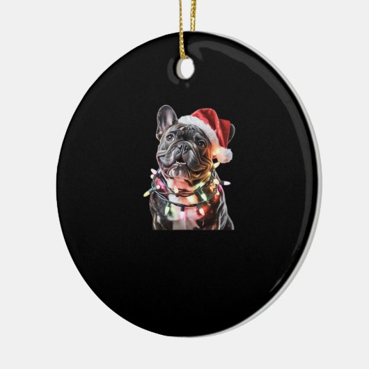 French Bulldog in Santa Hat Wrapped in Christmas L Keramisch Ornament (Links)