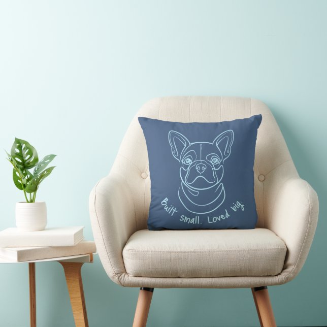 French Bulldog Line Art. Built Small. Loved Big. Kussen (Stoel)