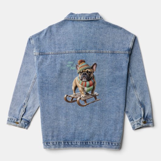 French Bulldog lustige Schlittenfahrt im Urlaub Denim Jacket (Achterkant)