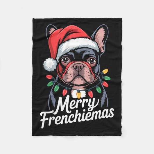 French Bulldog Merry Frenchiemas Santa Hat Christm Fleece Deken (Voorkant)