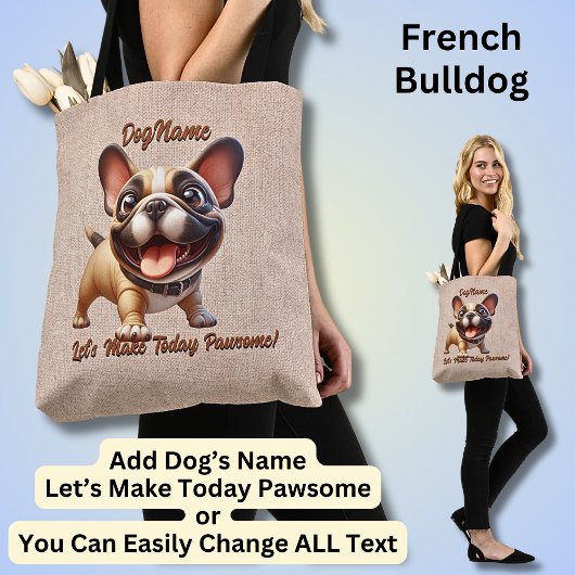 French Bulldog - Naam hond toevoegen, Tekst wijzig Tote Bag