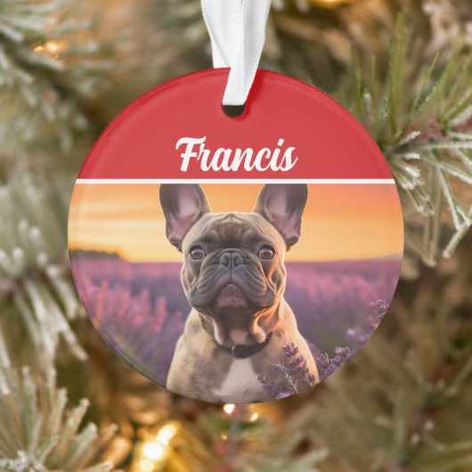 French Bulldog Name and Photo Holiday Christmas Ornament (Boom)