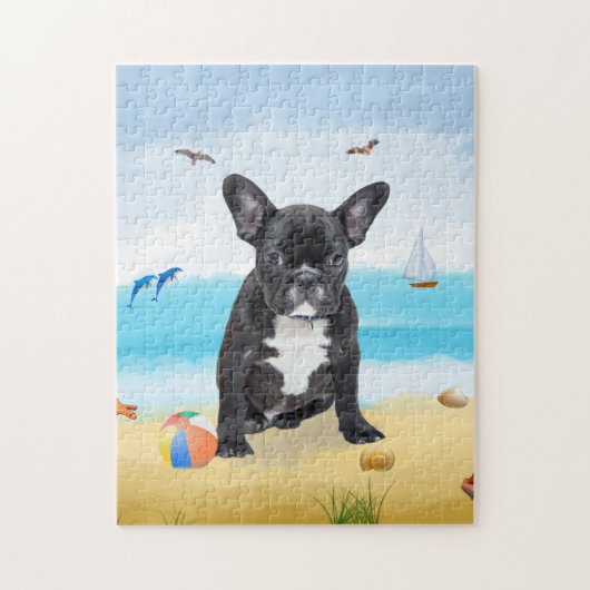 french bulldog on beach legpuzzel (Verticaal)