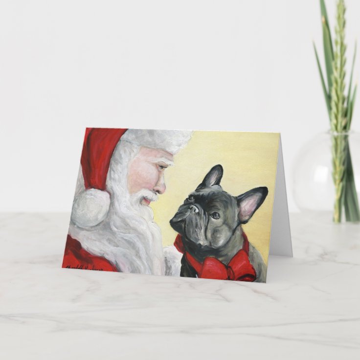 "French Bulldog on Santa's Lap" kerstkaart Feestdagen Kaart Zazzle.nl