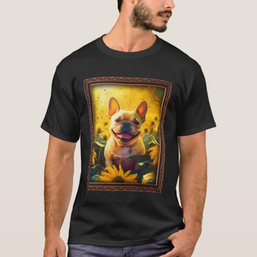 French Bulldog Painting Frenchie Sunflower Flower  T-shirt (Voorkant)