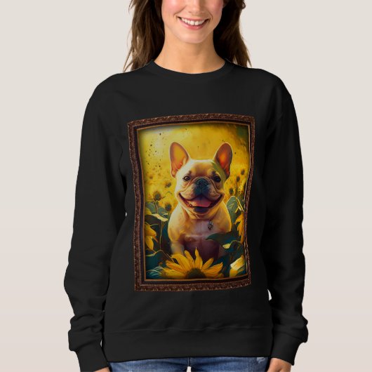French Bulldog Painting Frenchie Sunflower Flower  Trui (Voorkant)