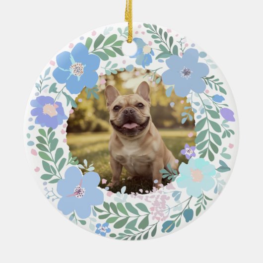 French Bulldog Pastel Blue Custom Photo Memorial Keramisch Ornament (Achterkant)