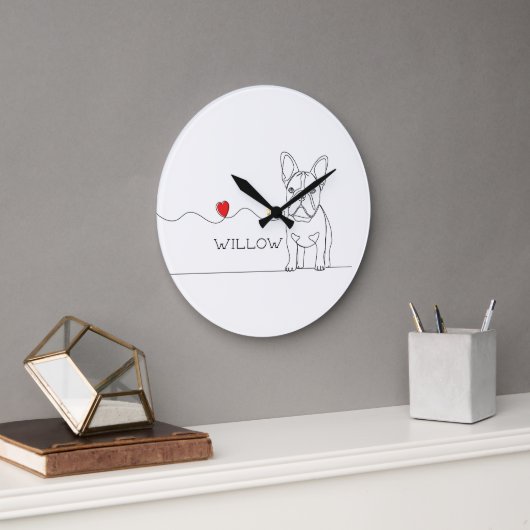 French Bulldog Pet Line Art with Name Bed Grote Klok (Kantoor)
