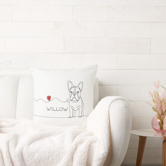 French Bulldog Pet Line Art with Name Bed Kussen (Bank)