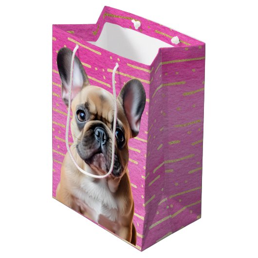 French Bulldog Pink Party Sweet Puppy Dog Medium Cadeauzakje (Voorkant Gekanteld)