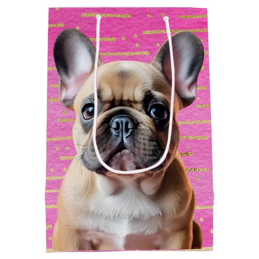French Bulldog Pink Party Sweet Puppy Dog Medium Cadeauzakje (Achterkant)