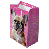 French Bulldog Pink Party Sweet Puppy Dog Medium Cadeauzakje (Achterkant Gekanteld)