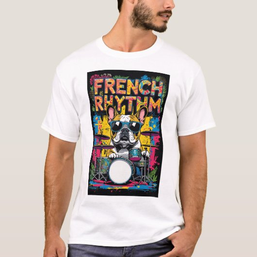 French Bulldog Playing Drums T-shirt (Voorkant)