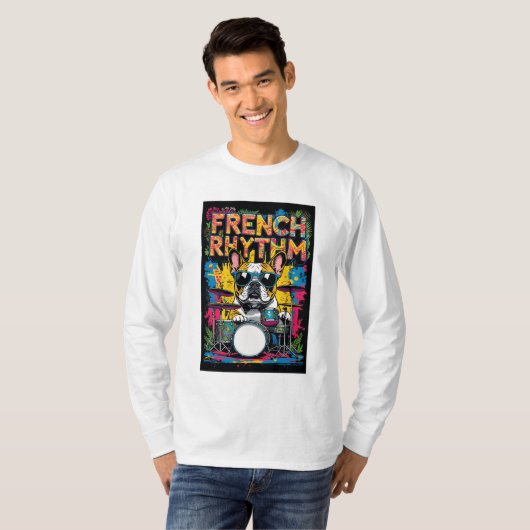 French Bulldog Playing Drums T-shirt (Voorkant volledig)