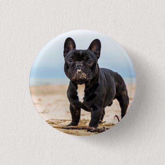 French Bulldog Playing in the Sand Ronde Button 3,2 Cm (Voorkant)