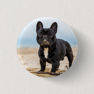 French Bulldog Playing in the Sand Ronde Button 3,2 Cm